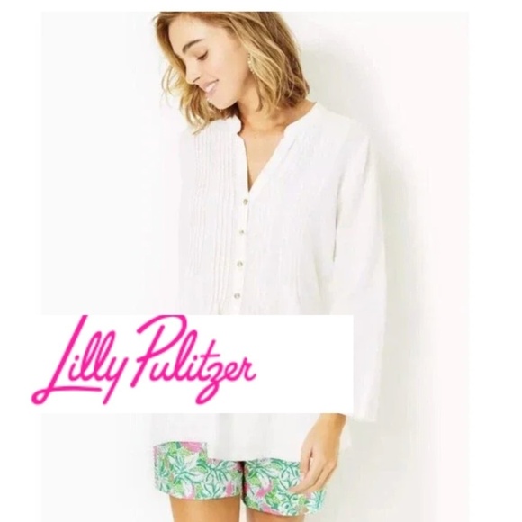 Lilly Pulitzer Tops - Lilly Pulitzer white linen sarasota tunic/top, XS,  G 993